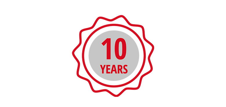 A symbol with 10 years guarantee for brushless motors