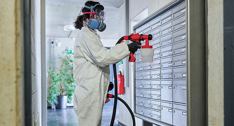 paint spray gun used for disinfection of letterboxes